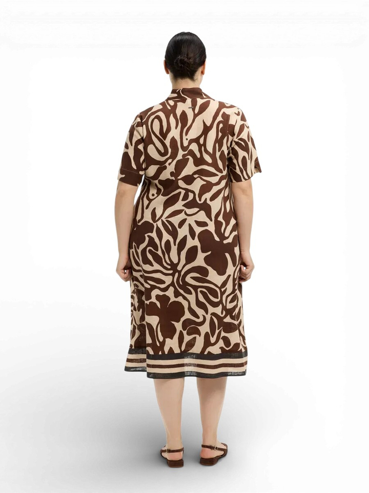 Beige linnen jurk met bruine print Kirania Xandres