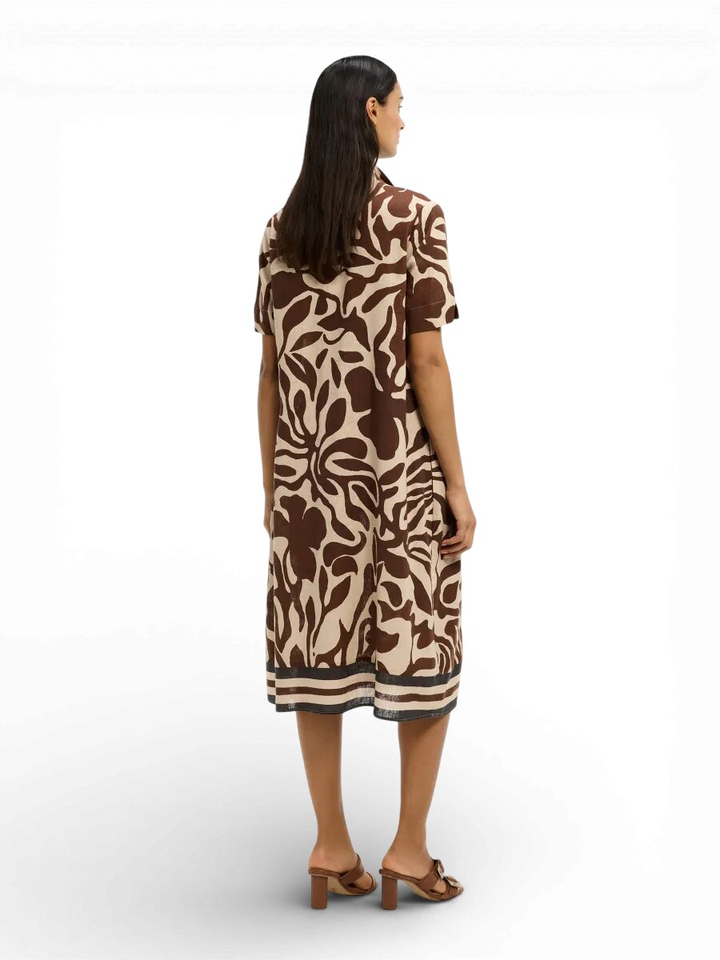 Beige linnen jurk met bruine print Kirania Xandres