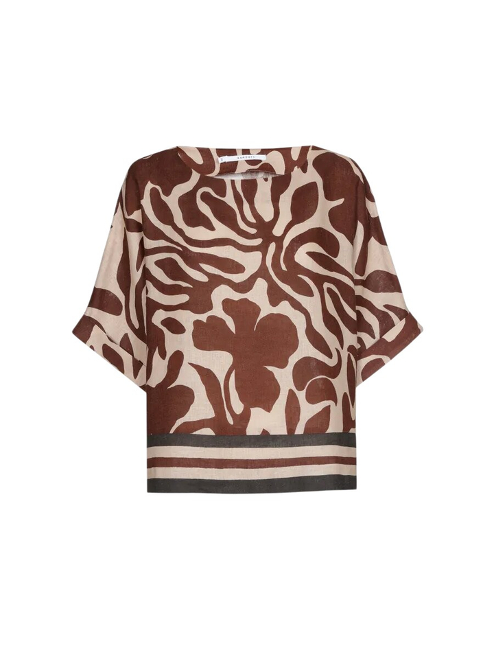 Beige linnen bloes met bruine printe Himano Xandres