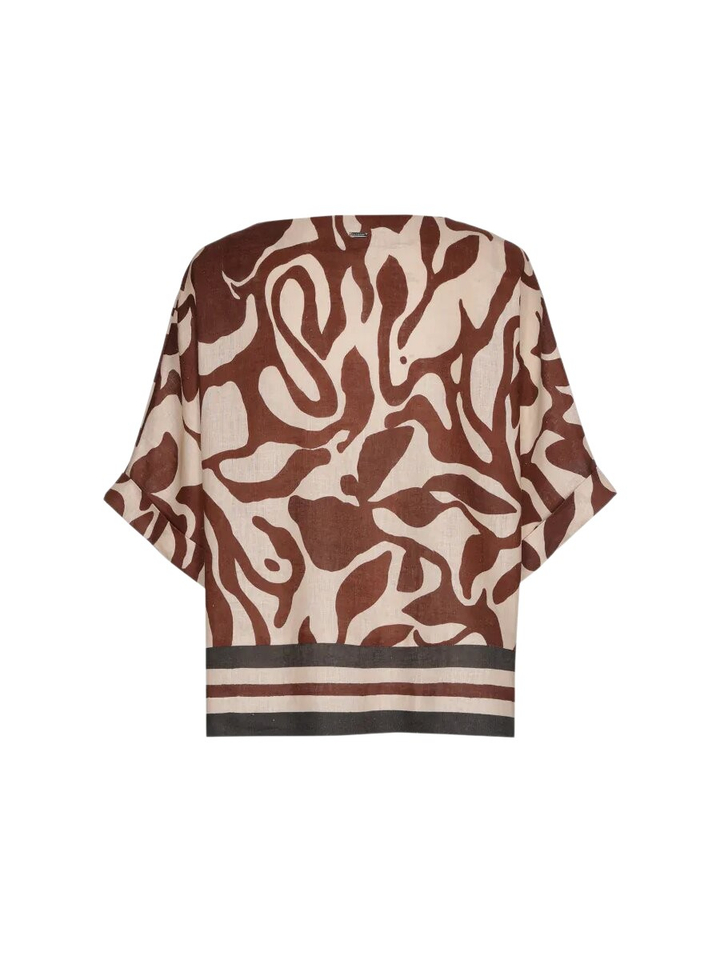 Beige linnen bloes met bruine printe Himano Xandres