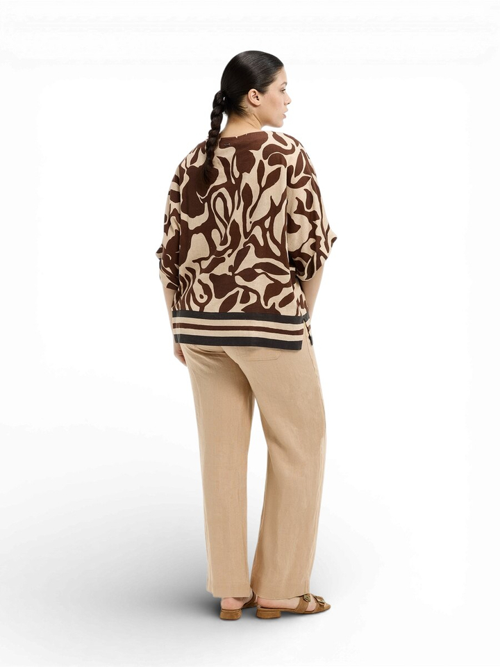Beige linnen bloes met bruine printe Himano Xandres