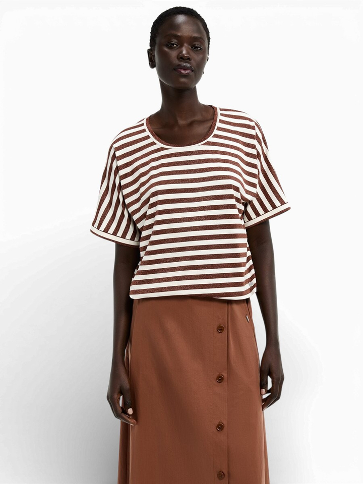 Beige t-shirt met bruine strepen in glitter Hirokar Xandres 