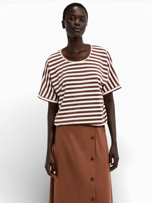 Beige t-shirt met bruine strepen in glitter Hirokar Xandres