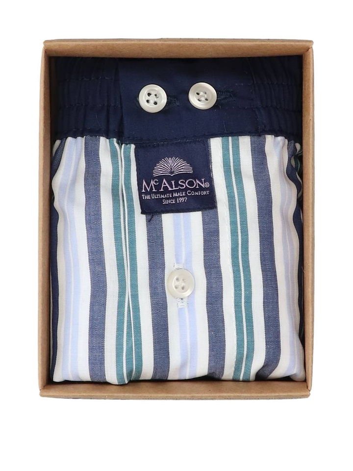 Blauw groen gestreepte boxershort met blauwe band Mc Alson 