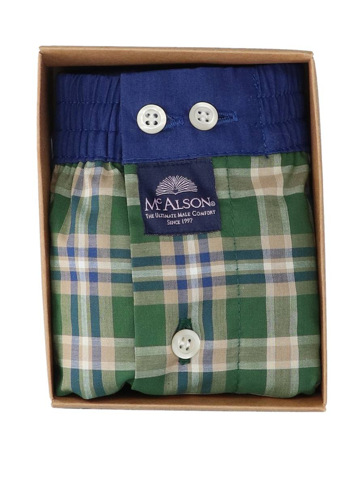 Groene boxershort in ruit motief met blauwe band Mc Alson