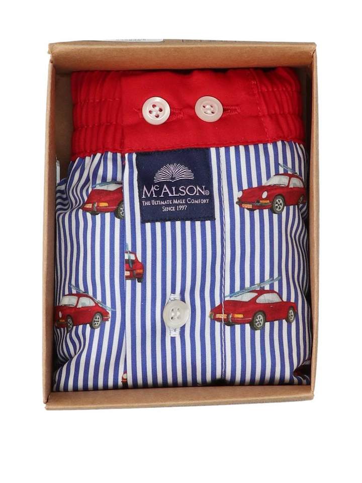 Blauw gestreepte boxershort met auto logo Mc Alson