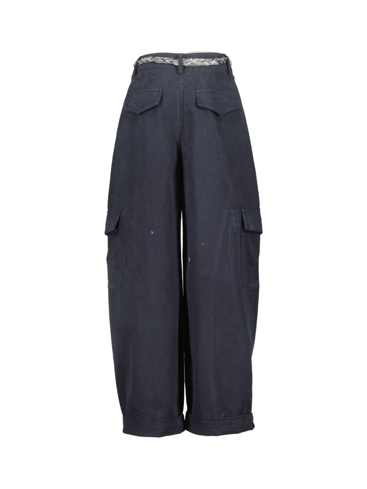 Donkerblauwe broek met zakken op zijkant en gevlochten ceintuur ZAZU Circle of Trust