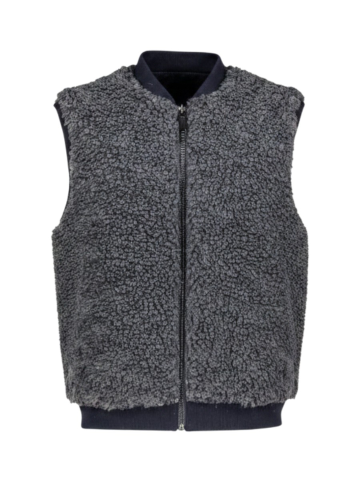 Donkerblauwe bodywarmer in ribfluweel en teddy stof Jocko Bellerose