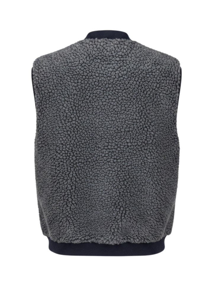 Donkerblauwe bodywarmer in ribfluweel en teddy stof Jocko Bellerose