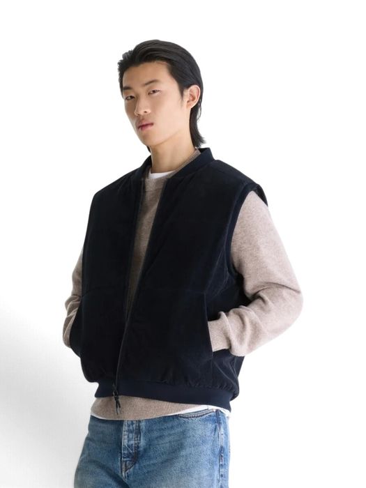 Donkerblauwe bodywarmer in ribfluweel en teddy stof Jocko Bellerose