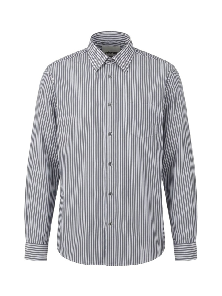 Blauw katoenen hemd (regular fit) met witte strepen en lange mouwen Bellerose