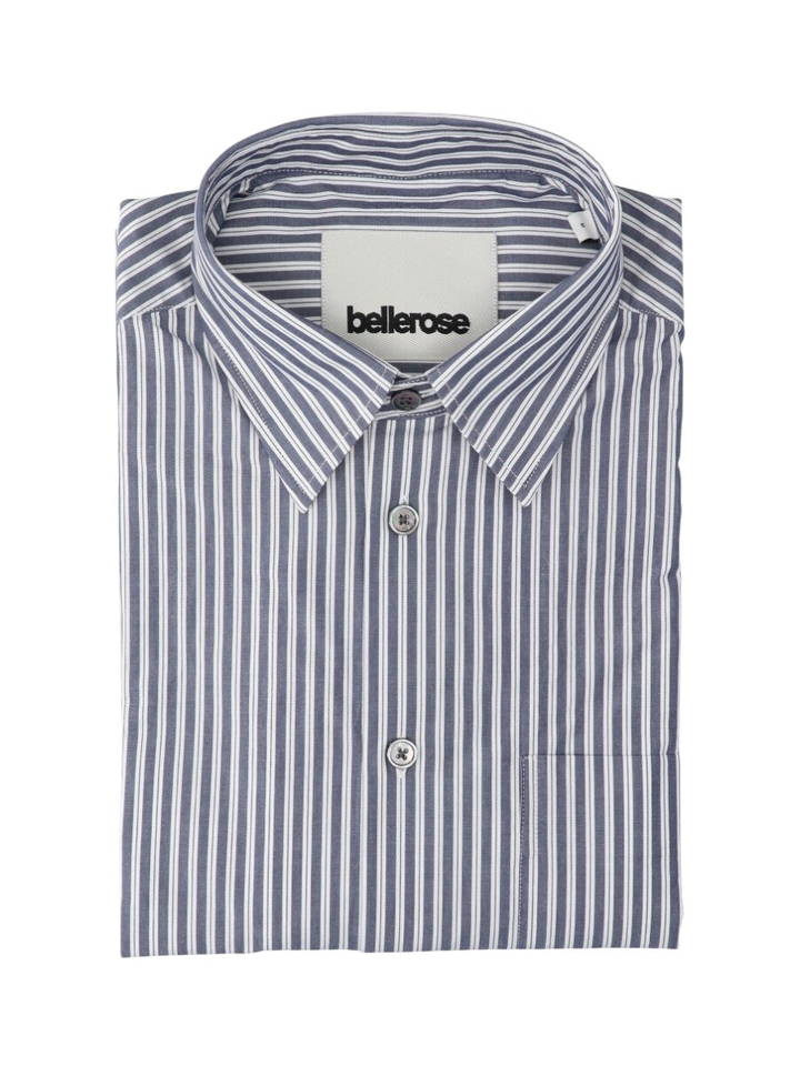 Blauw katoenen hemd (regular fit) met witte strepen en lange mouwen Bellerose