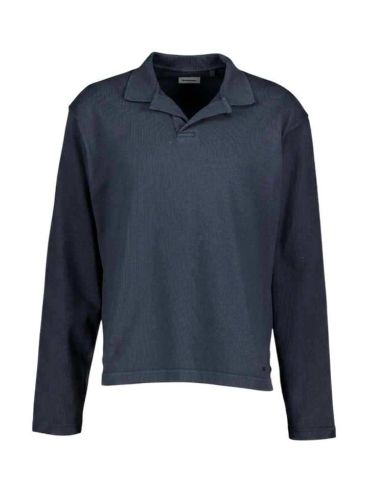 Donkerblauwe casual polo met lange mouwen Vlugies Bellerose