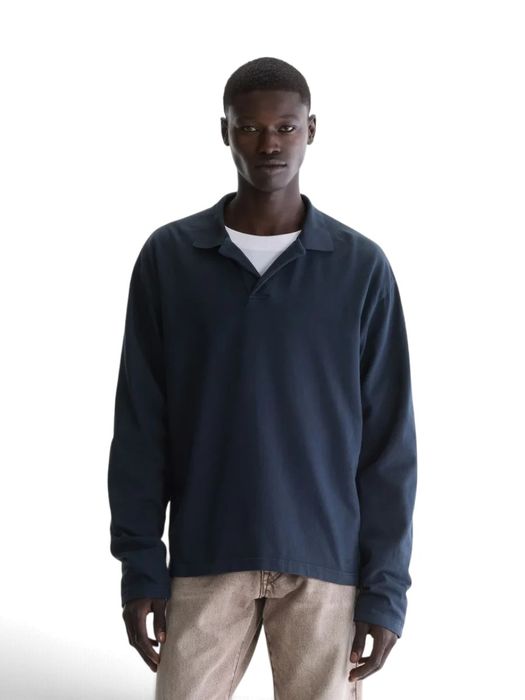 Donkerblauwe casual polo met lange mouwen Vlugies Bellerose