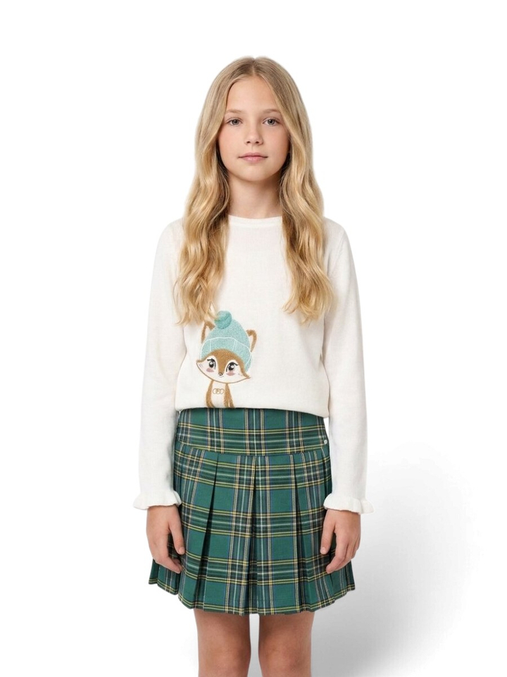 Ecru sweater met illustraatie van een vos Liu Jo