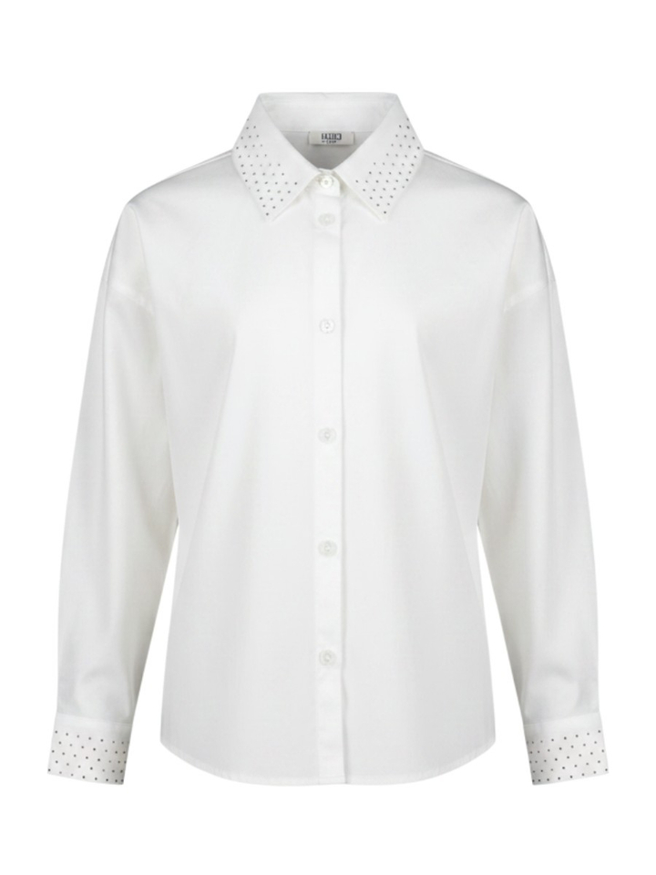 Witte blouse met steentjes op de kraag en mouwen Liu Jo