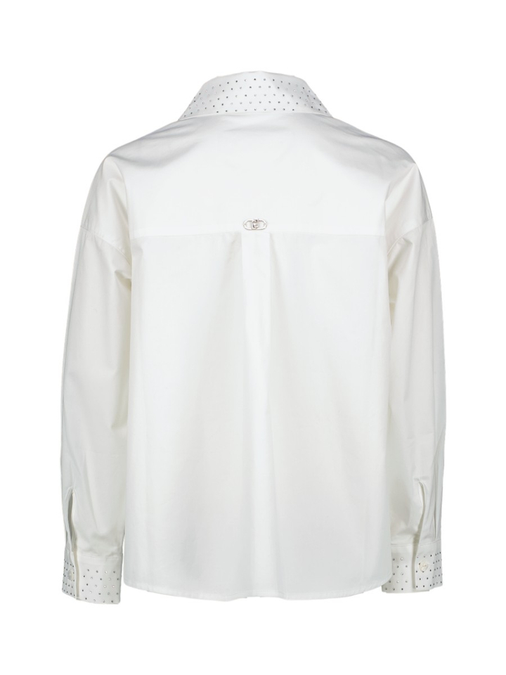 Witte blouse met steentjes op de kraag en mouwen Liu Jo