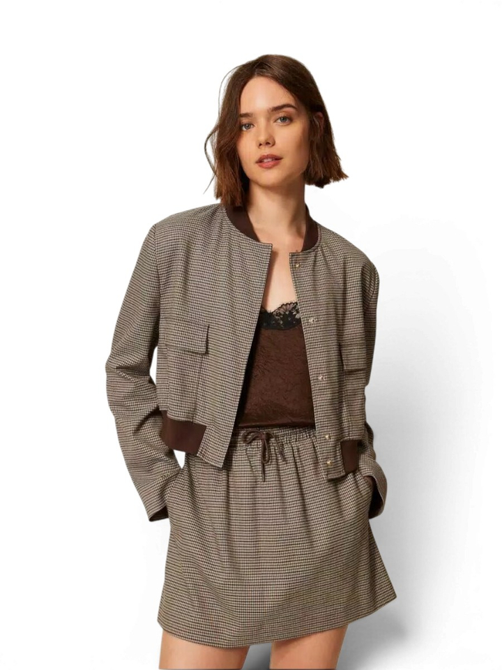 Bruine geruite korte jas Twinset Milano