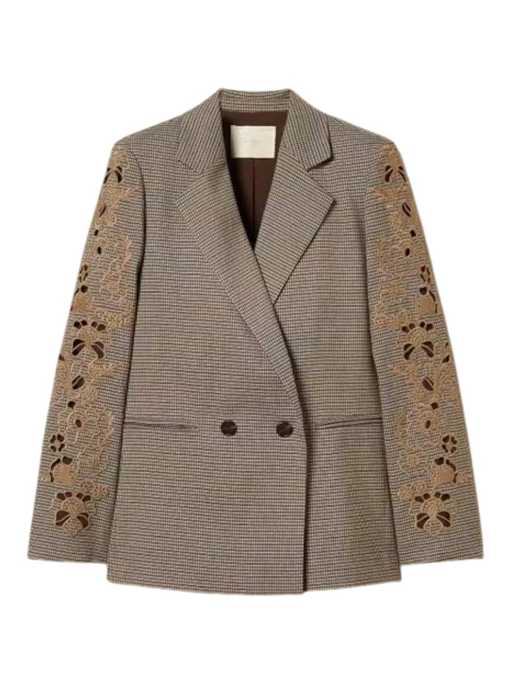 Bruine geruite blazer met broderie detail Twinset Milano