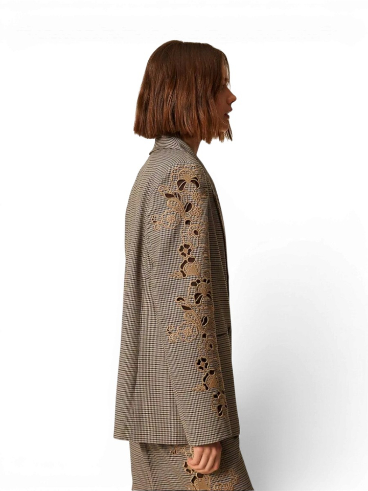 Bruine geruite blazer met broderie detail Twinset Milano