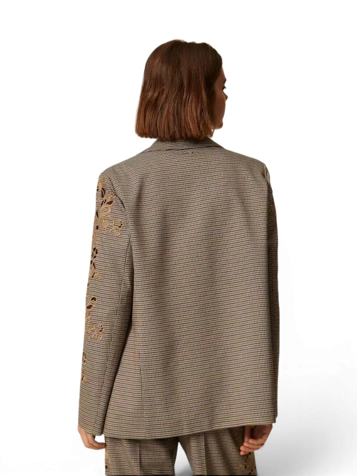 Bruine geruite blazer met broderie detail Twinset Milano