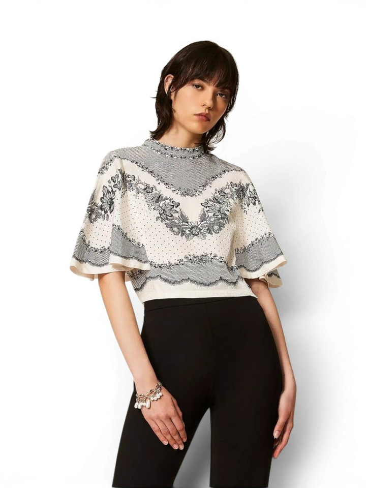Ecru bloes met zwarte bloemenprint Twinset Milano 
