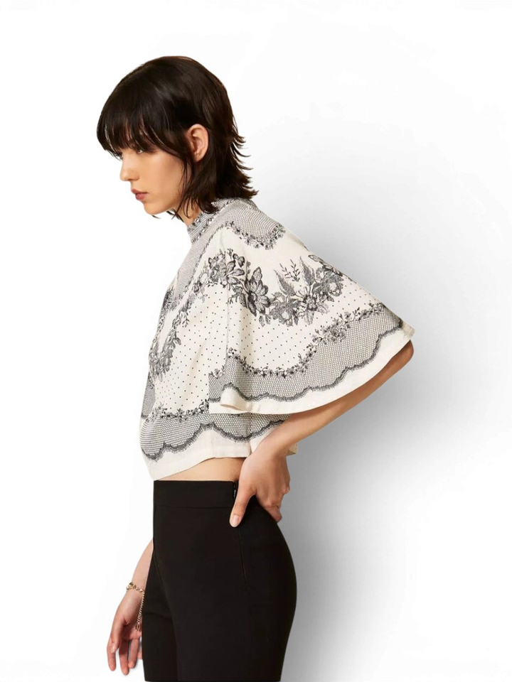 Ecru bloes met zwarte bloemenprint Twinset Milano 