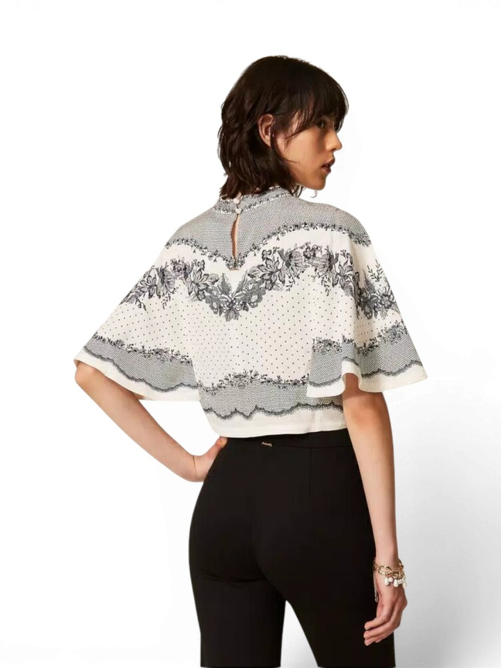 Ecru bloes met zwarte bloemenprint Twinset Milano 