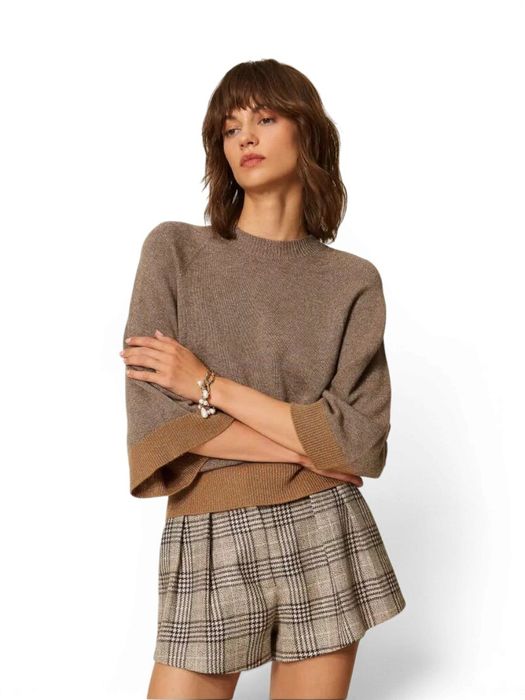 Taupe kleurige trui met glitter Twinset Milano