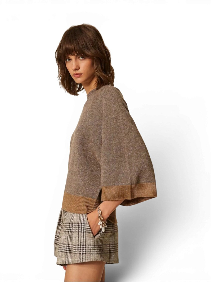 Taupe kleurige trui met glitter Twinset Milano