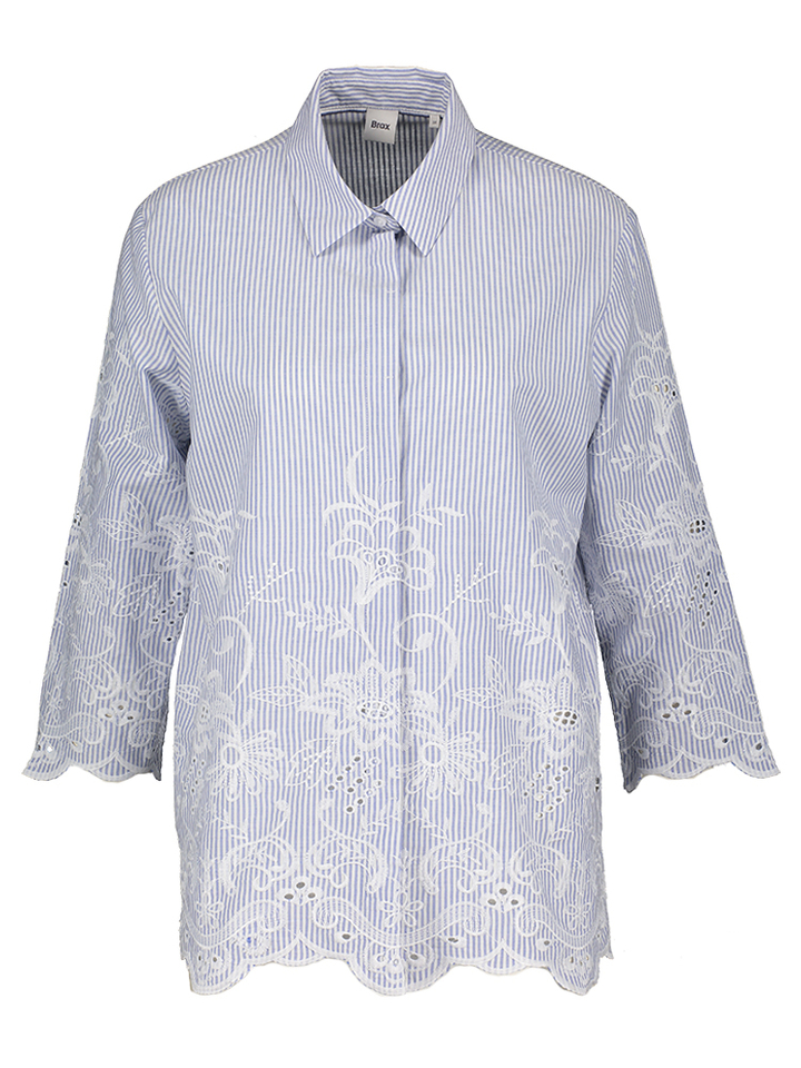 Blauwe gestreepte bloes met broderie Vicki Brax 