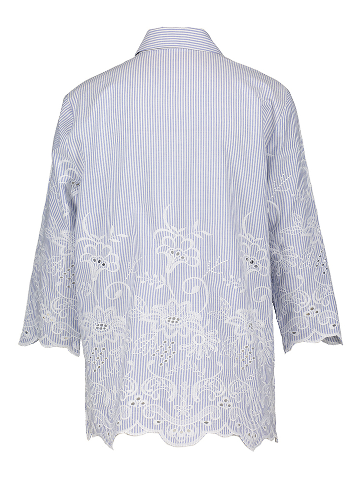 Blauwe gestreepte bloes met broderie Vicki Brax 