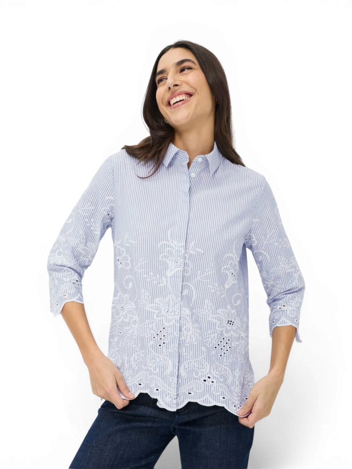 Blauwe gestreepte bloes met broderie Vicki Brax