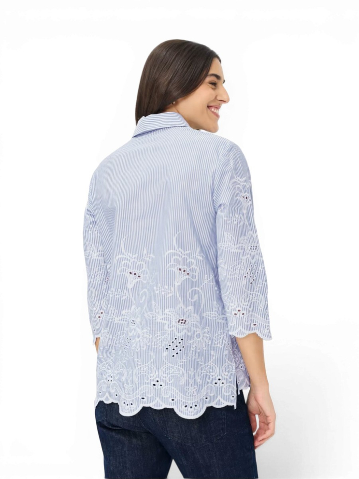 Blauwe gestreepte bloes met broderie Vicki Brax