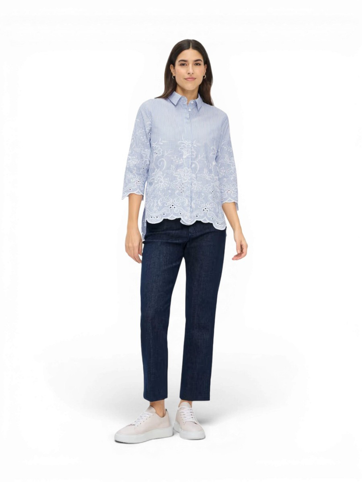 Blauwe gestreepte bloes met broderie Vicki Brax