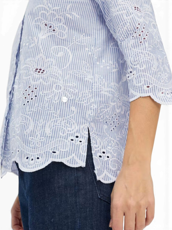 Blauwe gestreepte bloes met broderie Vicki Brax