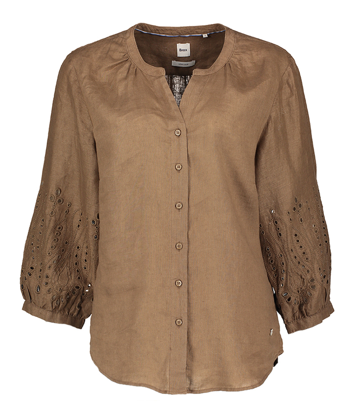 Bruine linnen bloes met broderie detail Velia Brax