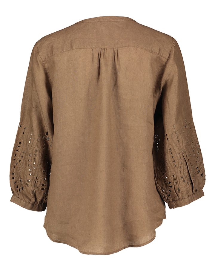 Bruine linnen bloes met broderie detail Velia Brax