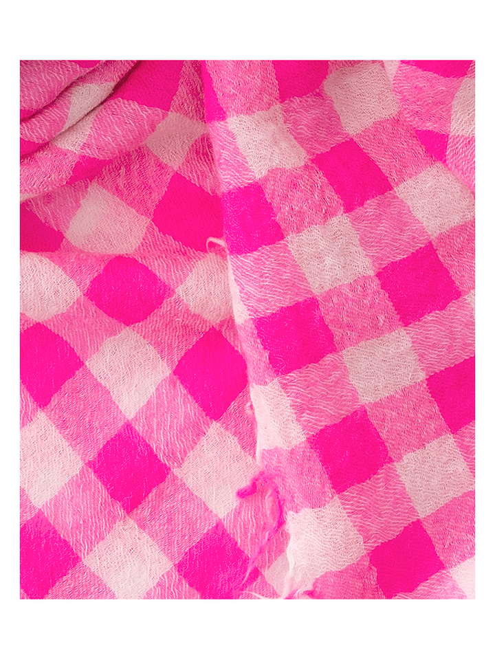 Fluo roze wollen sjaal in ruit motief Sunn Bellerose 