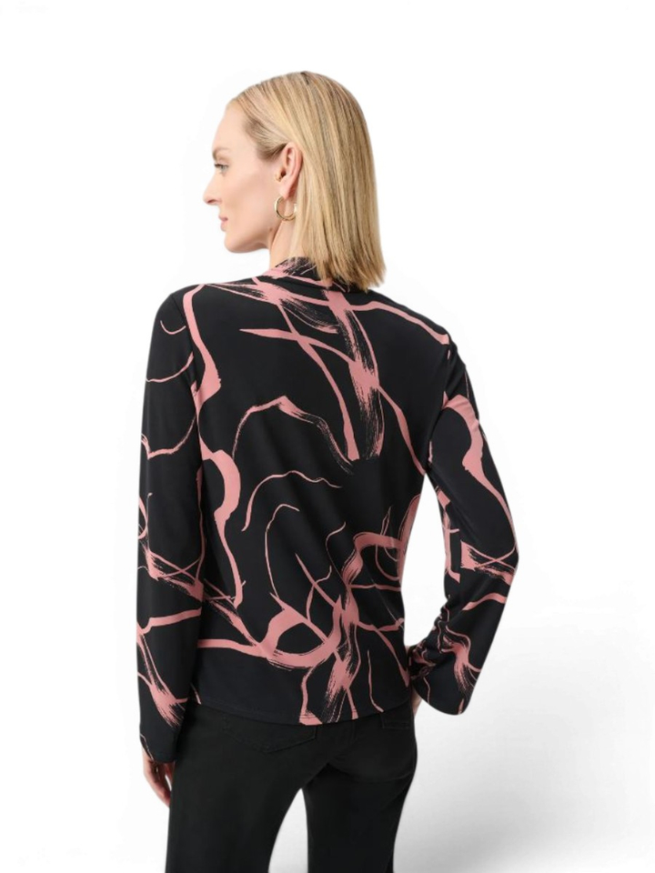 Zwarte bloes met roze print Joseph Ribkoff 