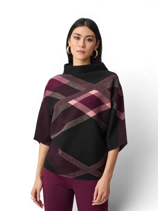 Zwarte pull met roze en bordeaux motief Joseph Ribkoff