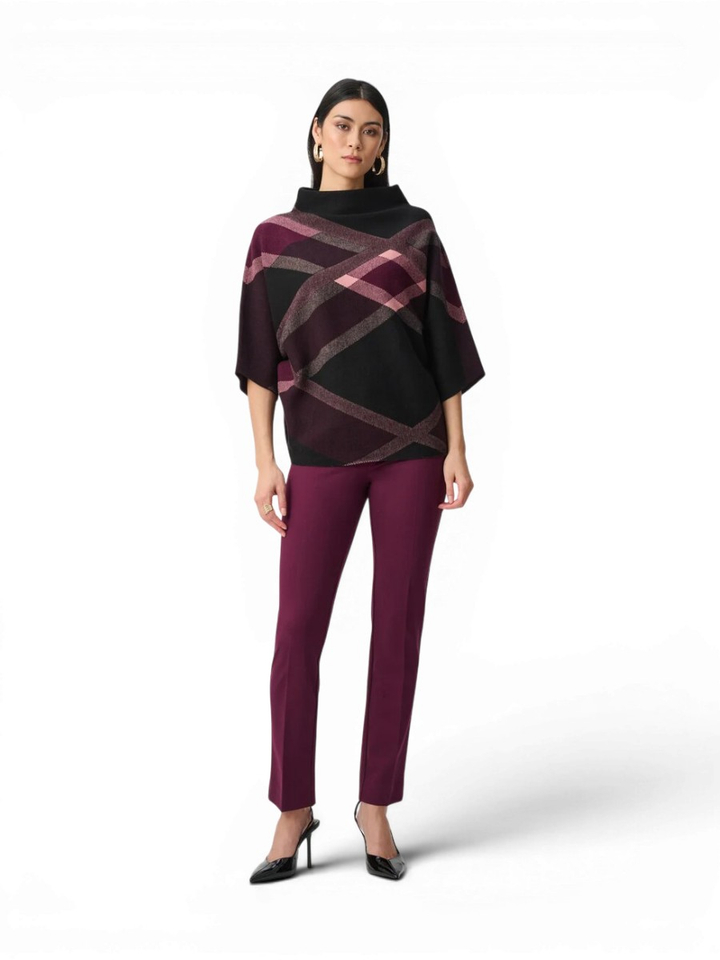 Zwarte pull met roze en bordeaux motief Joseph Ribkoff 