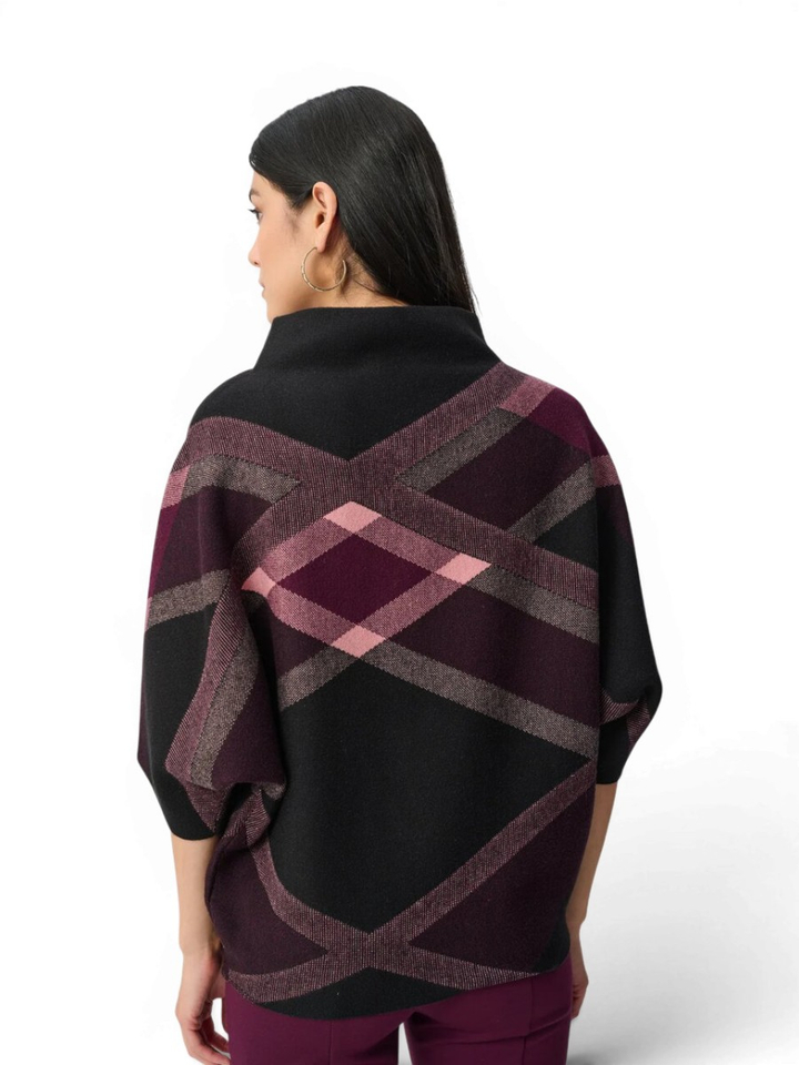 Zwarte pull met roze en bordeaux motief Joseph Ribkoff 