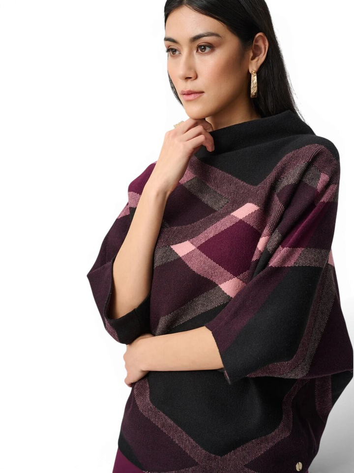 Zwarte pull met roze en bordeaux motief Joseph Ribkoff 