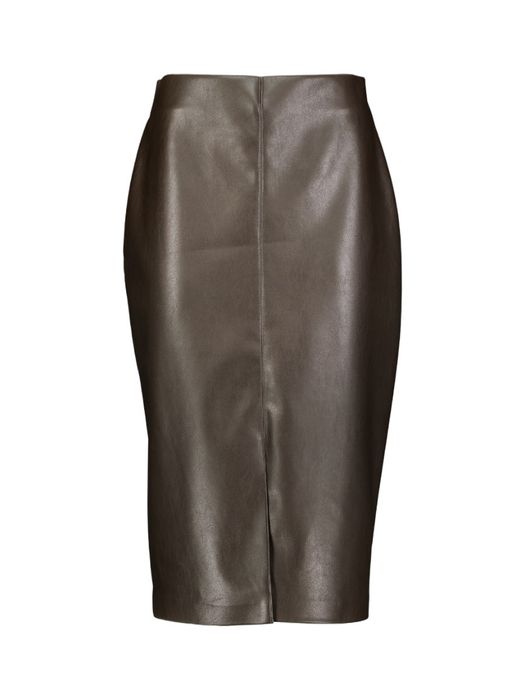 Bruine kokerrok in leder look met split Joseph Ribkoff