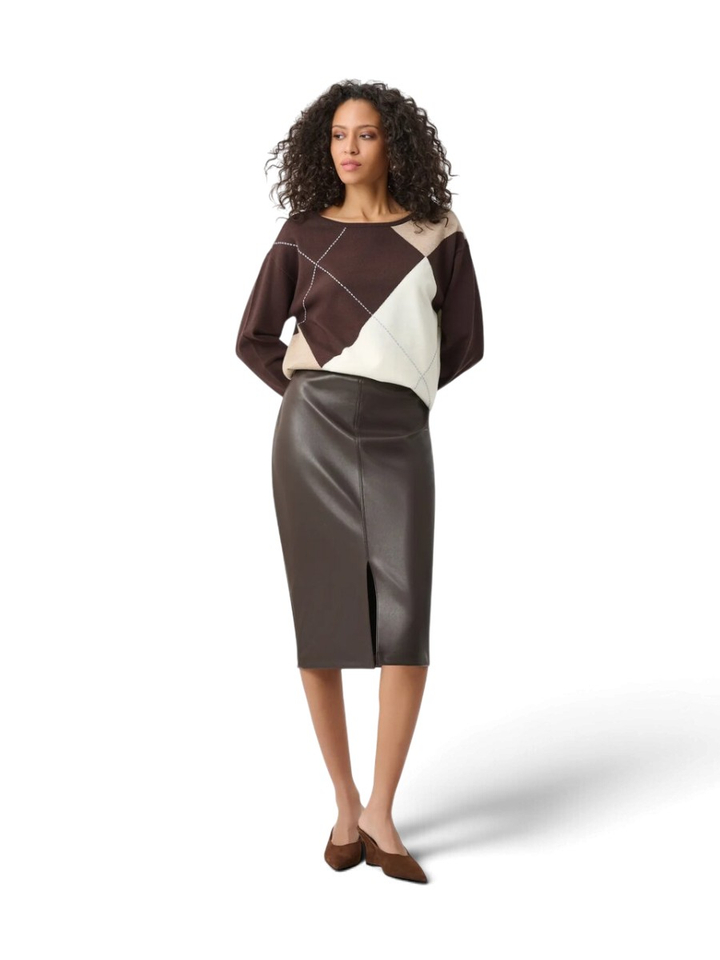 Bruine kokerrok in leder look met split Joseph Ribkoff