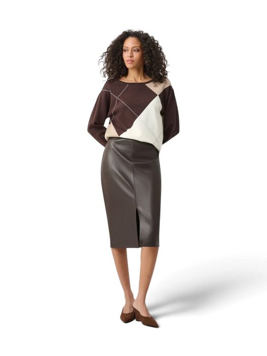 Bruine kokerrok in leder look met split Joseph Ribkoff