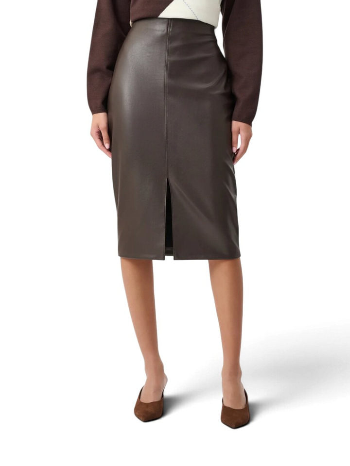 Bruine kokerrok in leder look met split Joseph Ribkoff