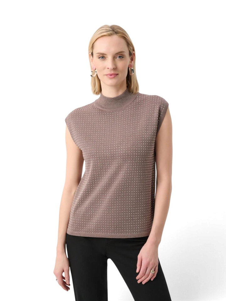 Taupe kleurige top met strass detail Joseph Ribkoff 