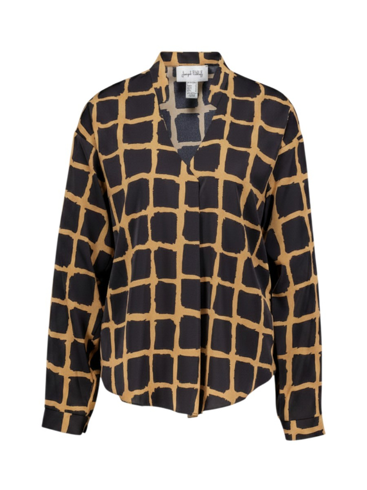 Beige/zwart geruiten blouse met V-hals Joseph Ribkoff